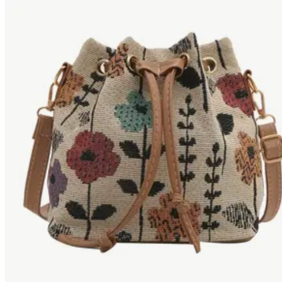 Flower Pattern Bucket Bag, Bohemian Style - Picture 1 of 1